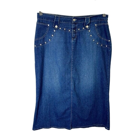 Y2K Indulgence Denim Jean Maxi Skirt Women’s Size 14 Western Cowgirl - Picture 1 of 6